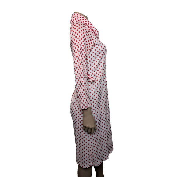 Vintage 70s Womens Red White Polka Dot Dress Tie Cinch Waist Sears - Picture 3 of 9